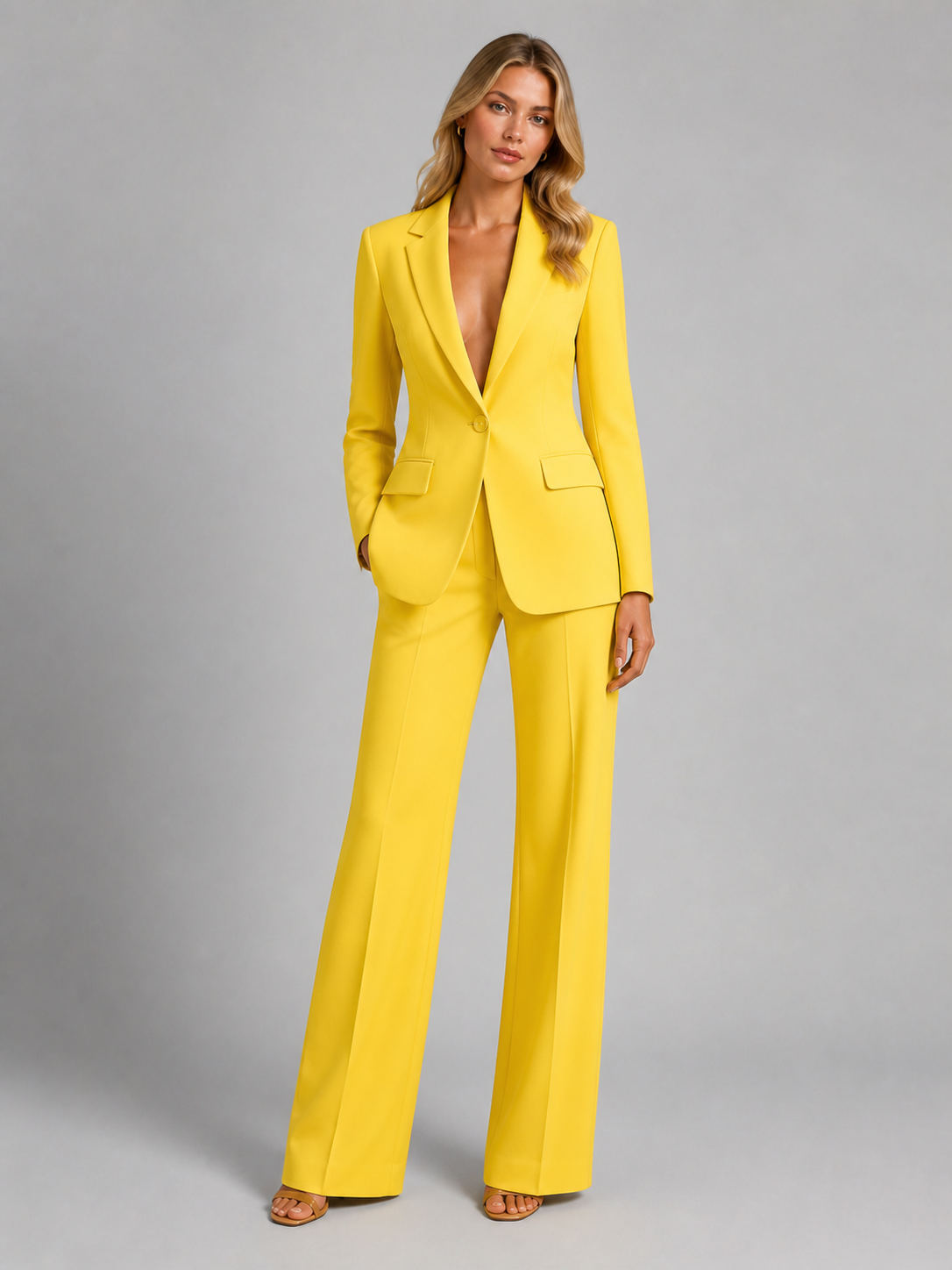Women's Tailored Blazer & Wide Leg Pants Suit Set