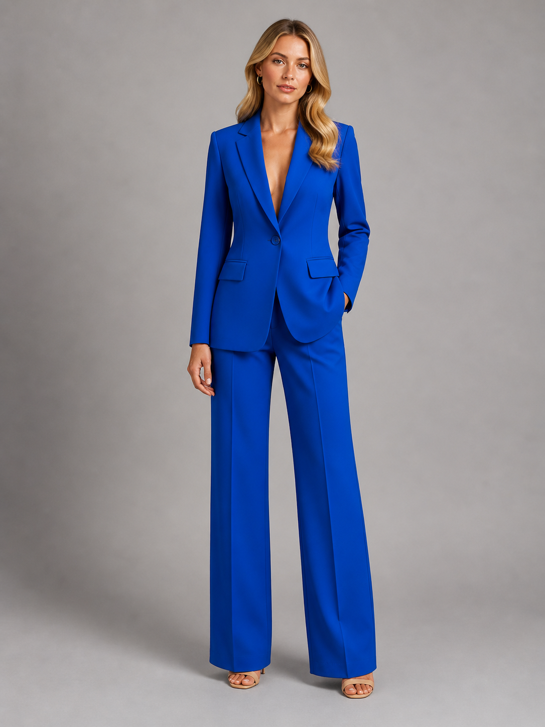 Women's Tailored Blazer & Wide Leg Pants Suit Set