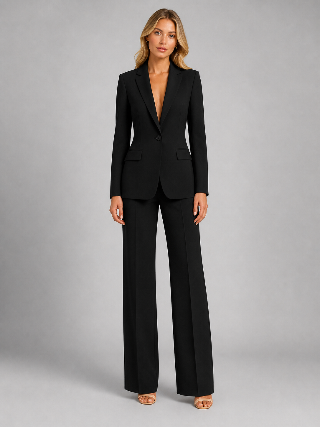 Women's Tailored Blazer & Wide Leg Pants Suit Set