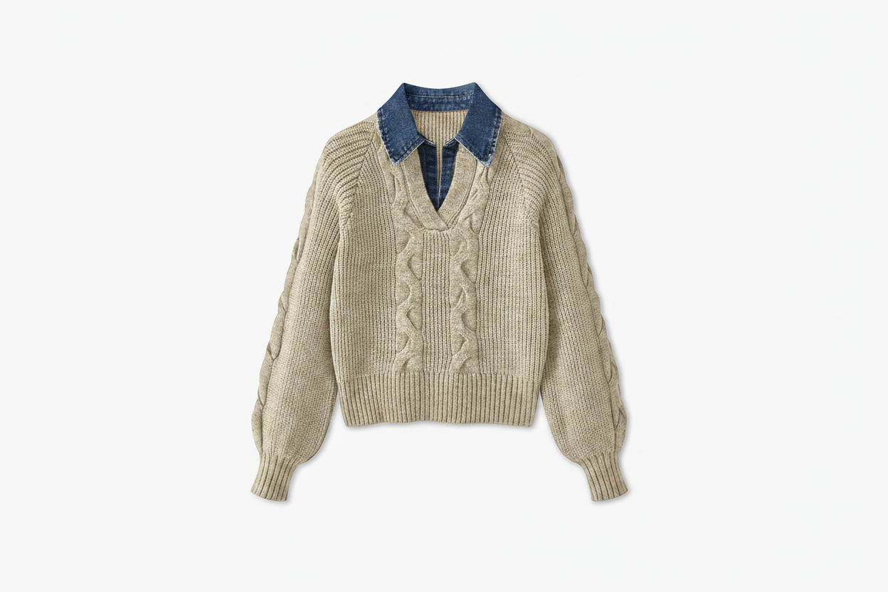 Women's Ribbed Denim Sweater