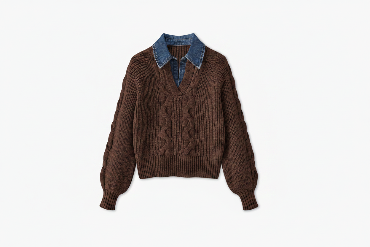 Women's Ribbed Denim Sweater
