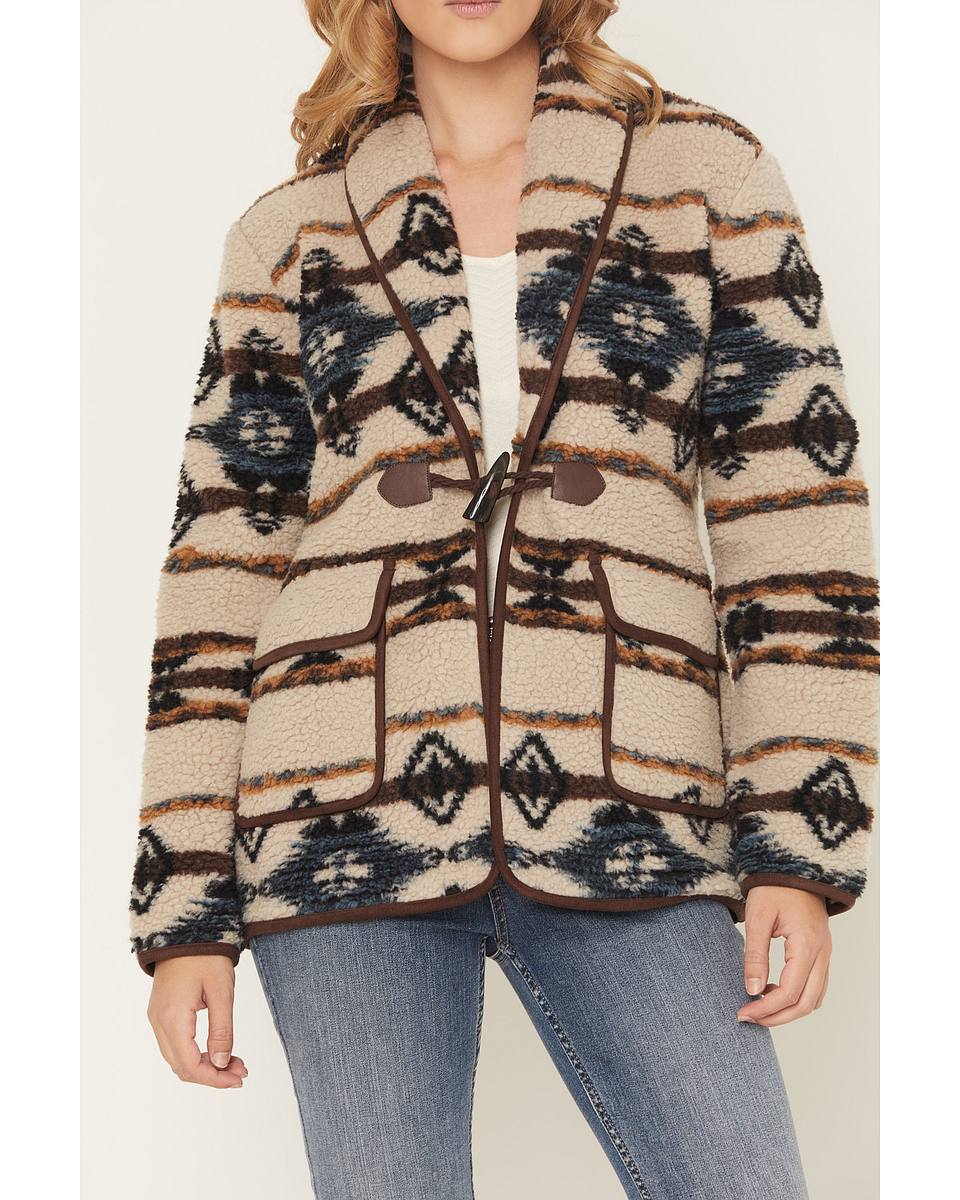 Women's Southwestern Print Sherpa Cardigan
