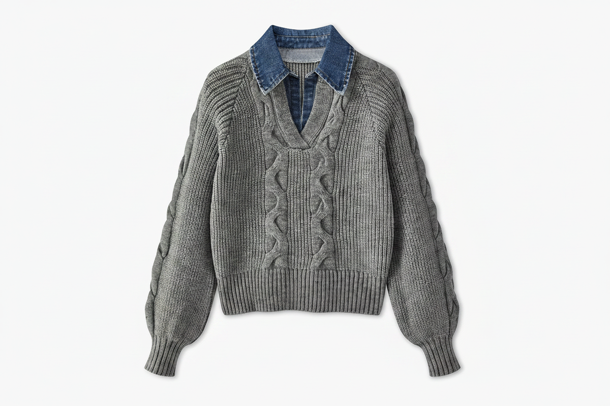 Women's Ribbed Denim Sweater