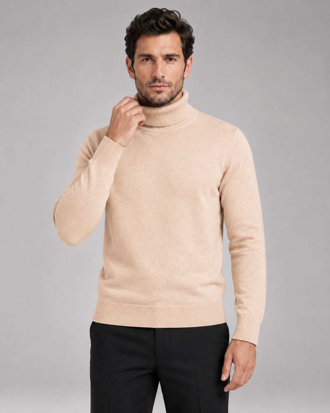 Men's Fine Knit Turtleneck Roll Neck Sweater