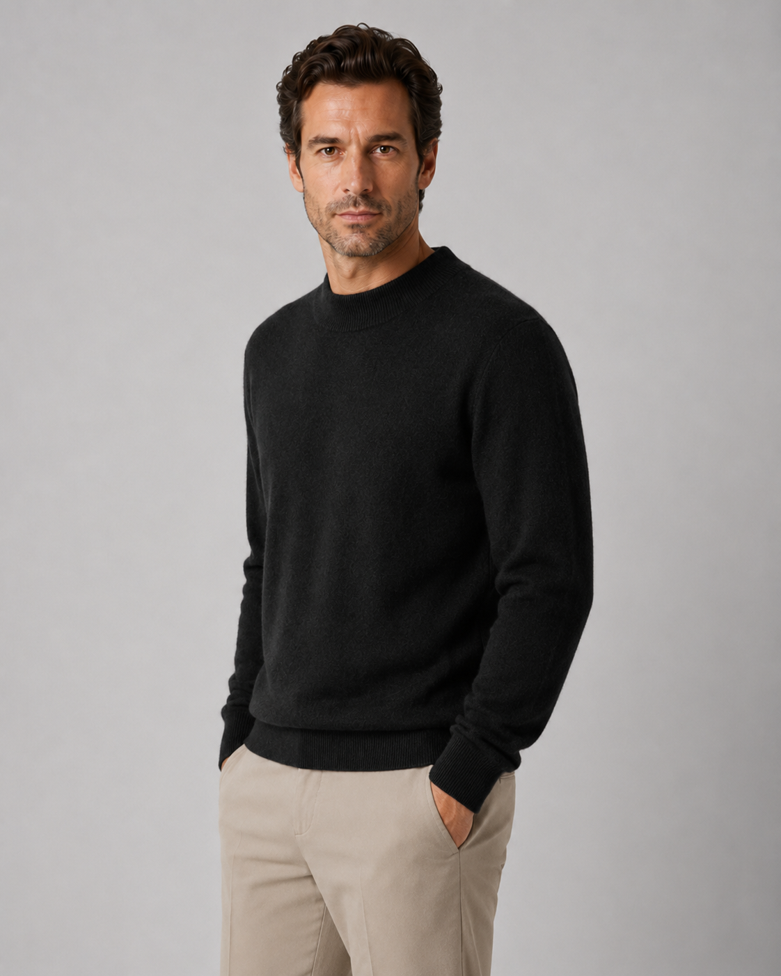 Men's Lightweight Fine Knit Wool Crew Neck Sweater