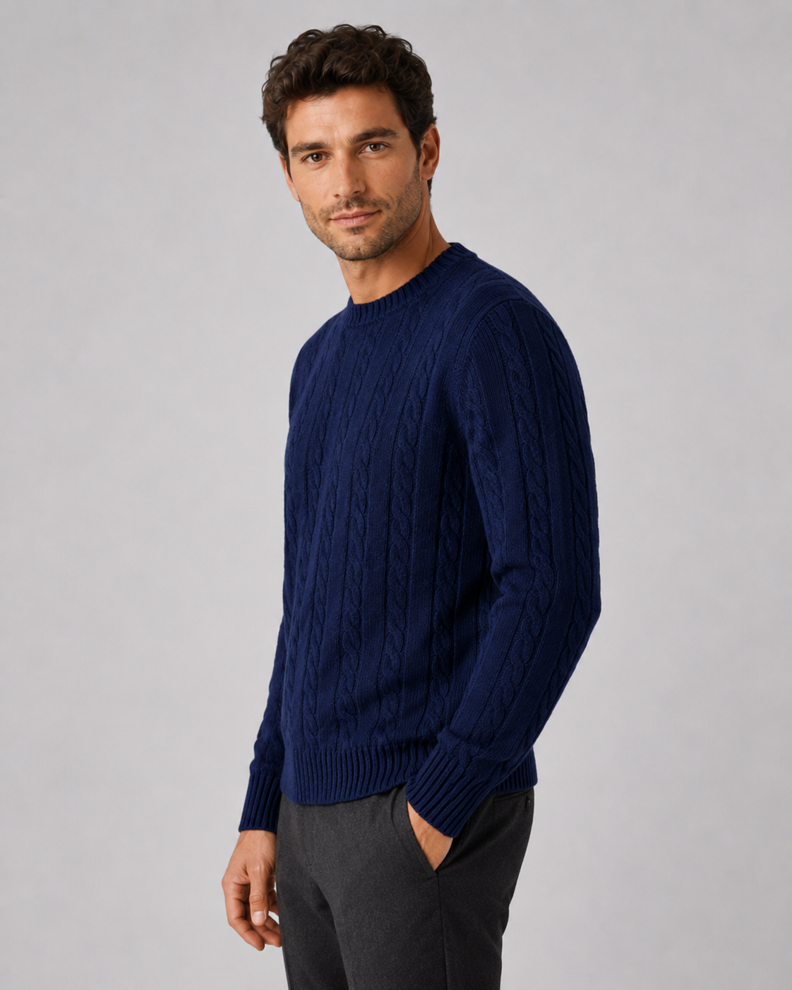 Men's Crew Neck Cable Knit Sweater
