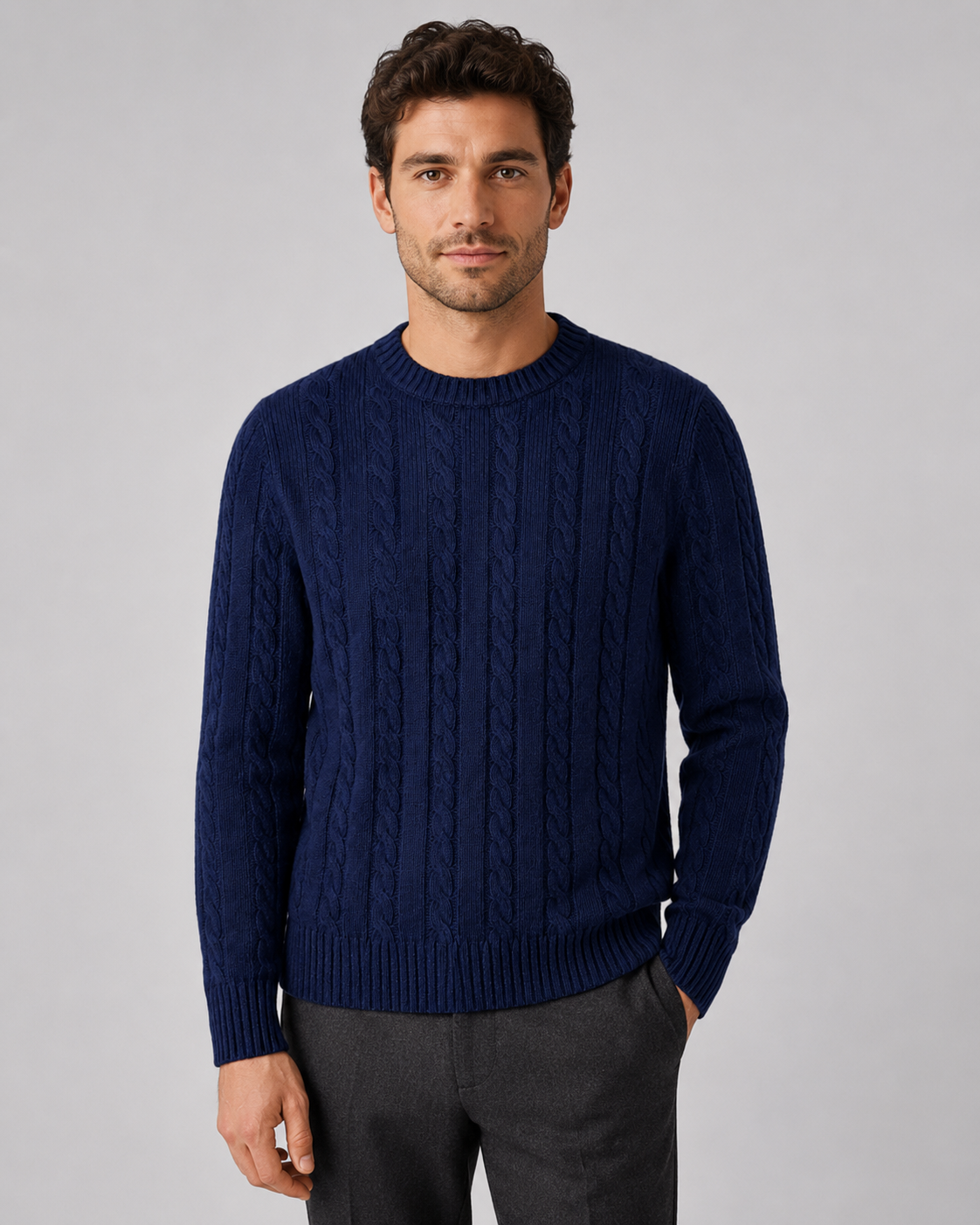 Men's Crew Neck Cable Knit Sweater