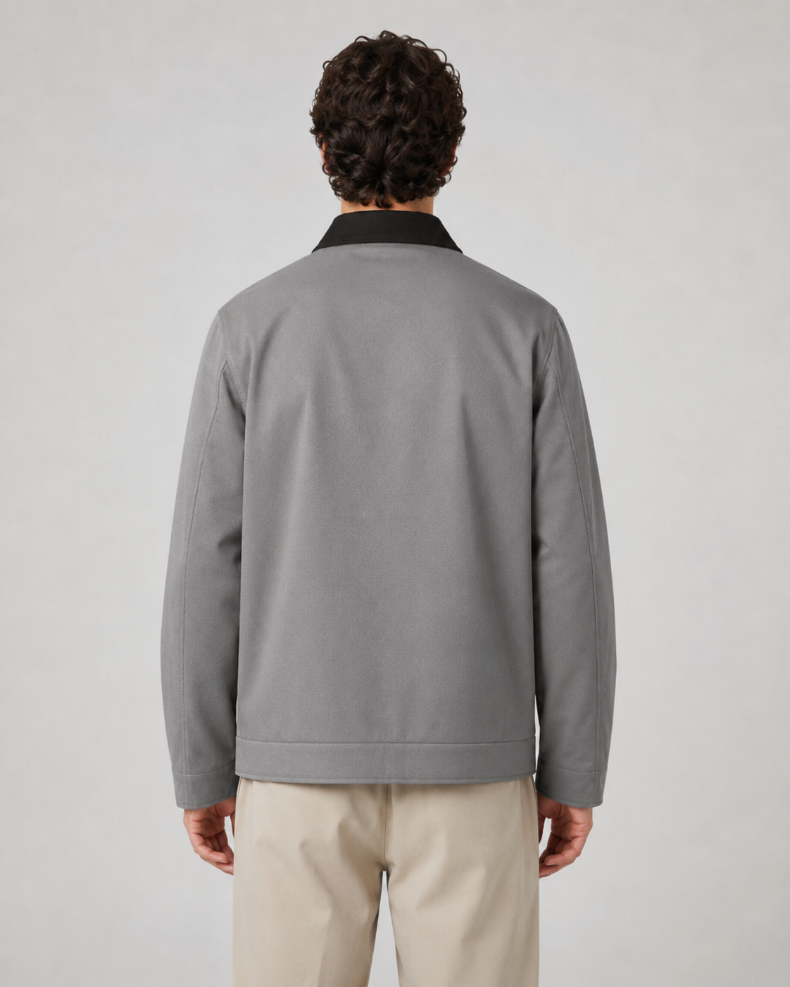 Men's Barn Jacket with Contrast Collar and Zip Front