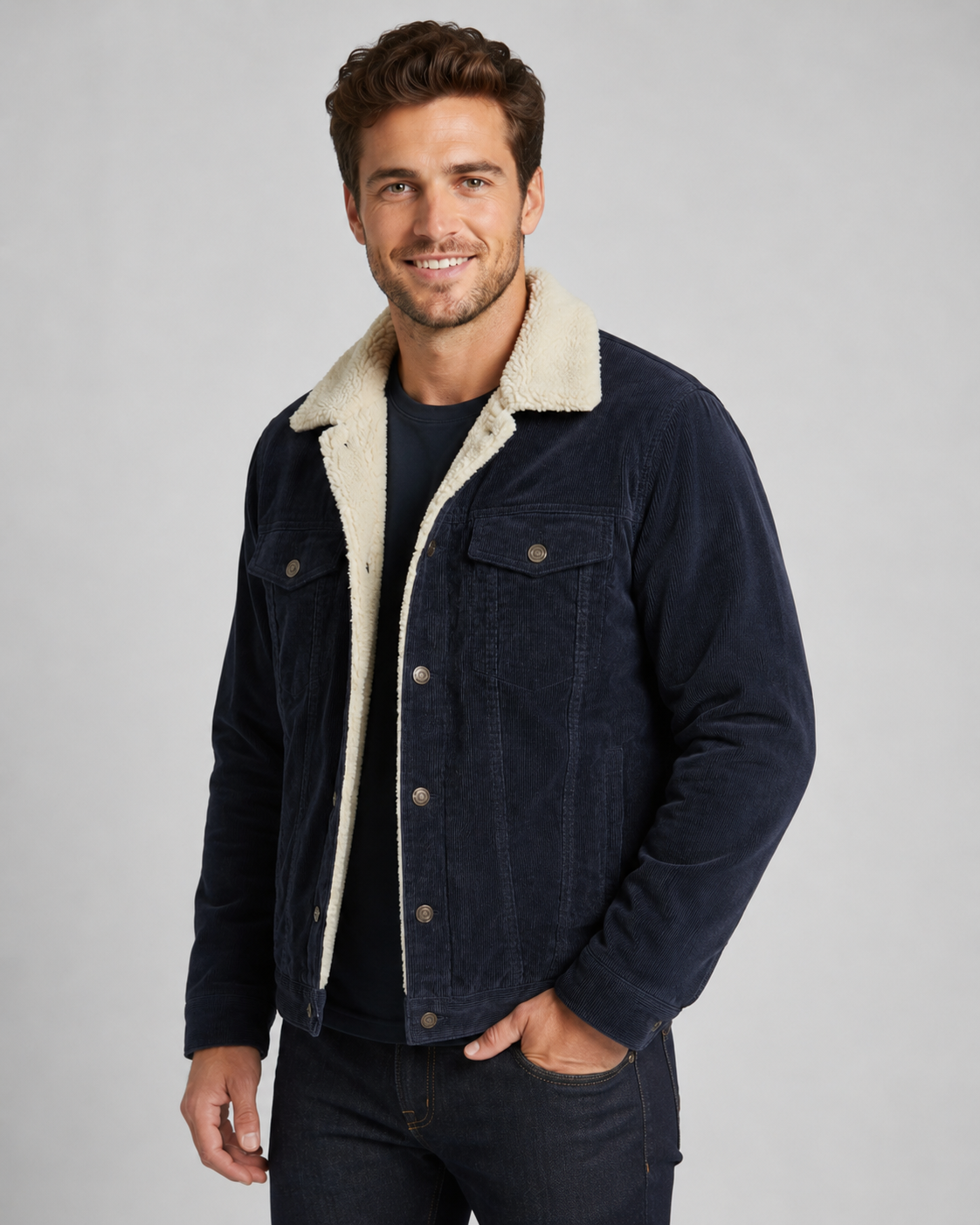 Men's Sherpa Collar Corduroy Trucker Jacket