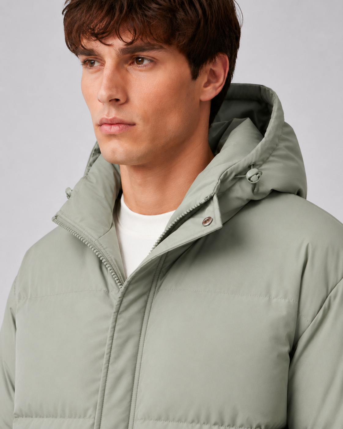 Men's Winter Hooded Puffer Jacket with High Neck