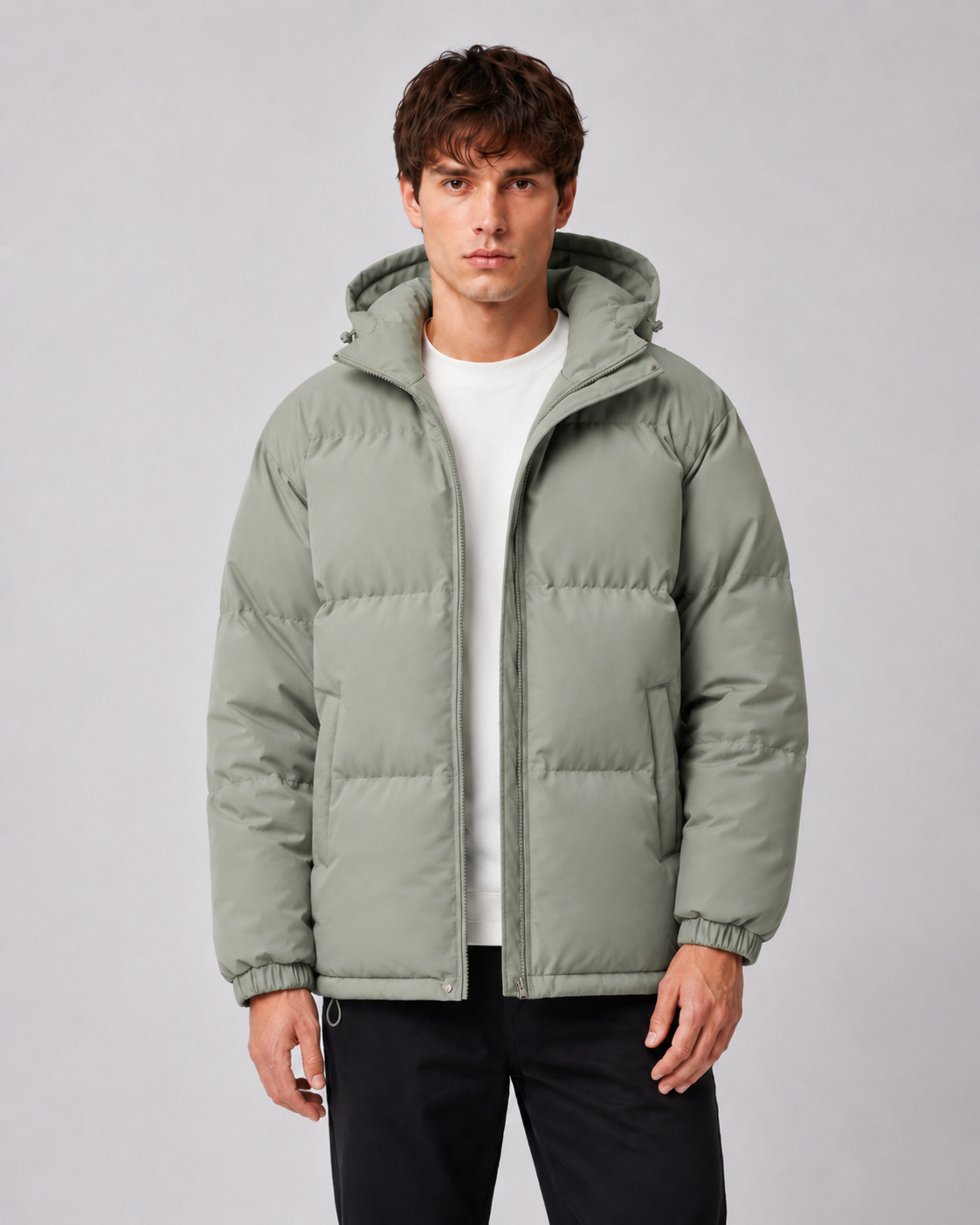 Men's Winter Hooded Puffer Jacket with High Neck