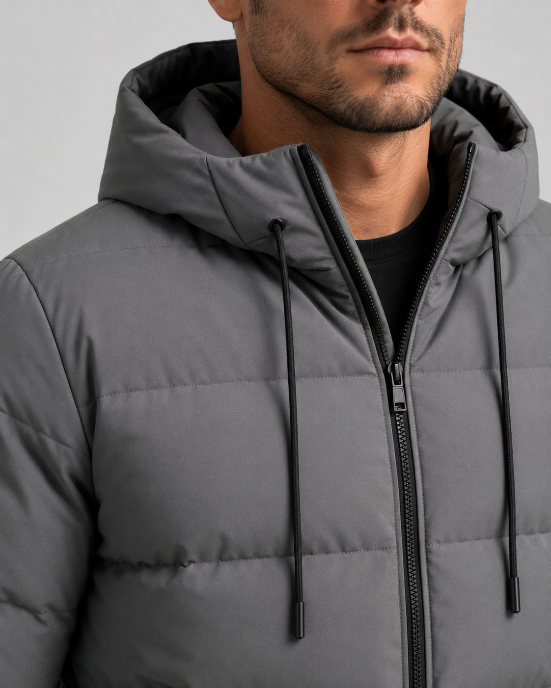 Men's Winter Puffer Jacket with Hood and Zip Pockets