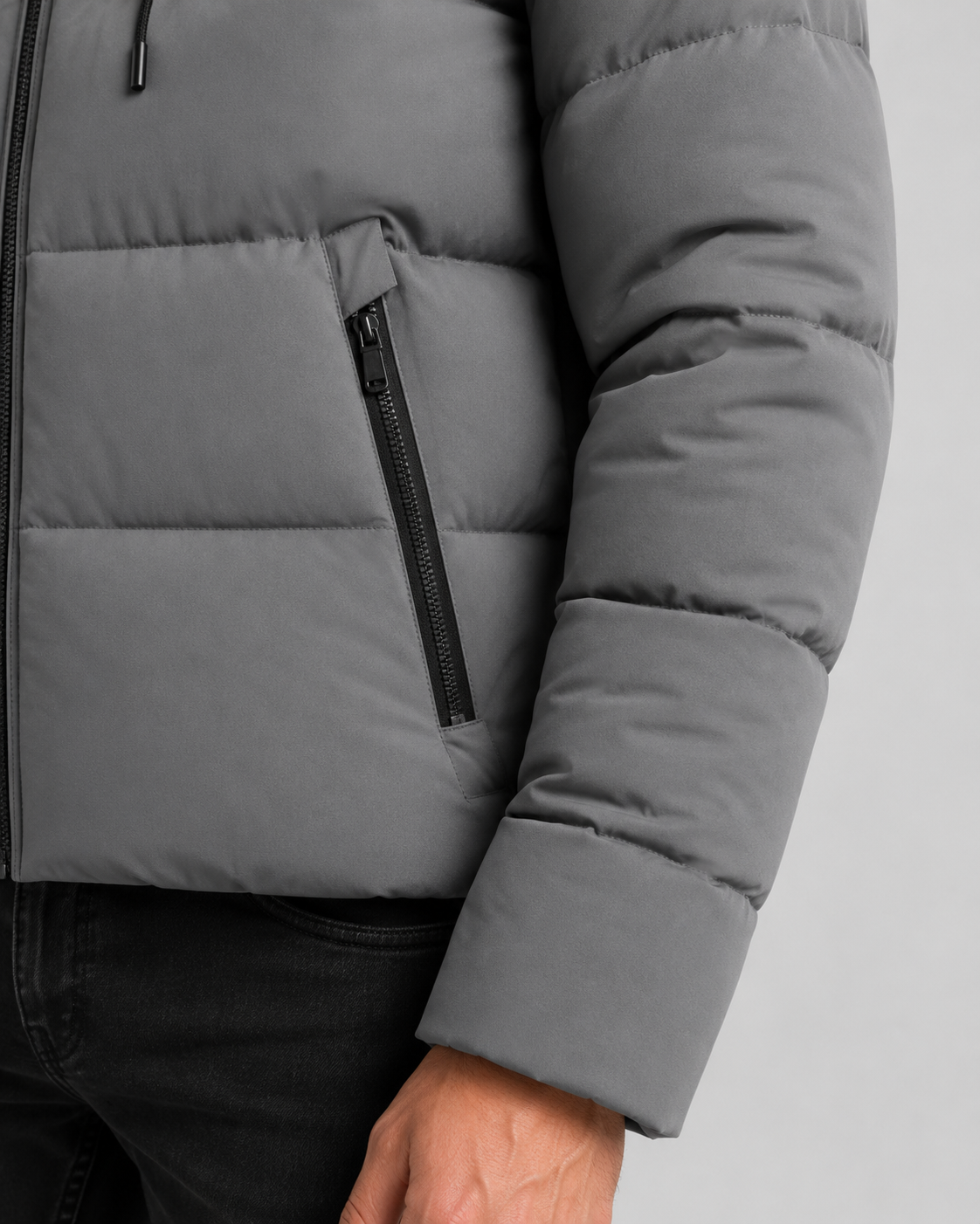 Men's Winter Puffer Jacket with Hood and Zip Pockets