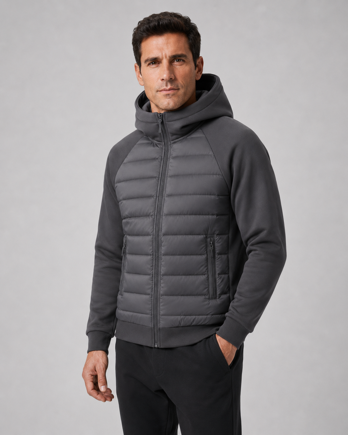 Men's Quilted Hybrid Hooded Jacket