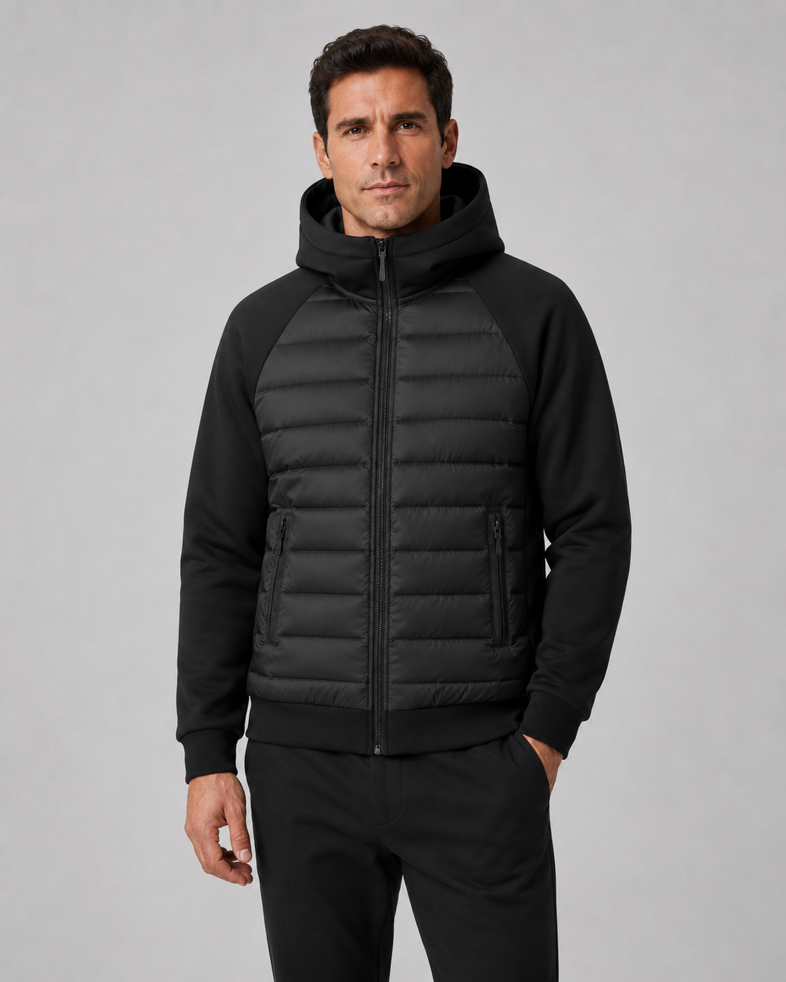 Men's Quilted Hybrid Hooded Jacket