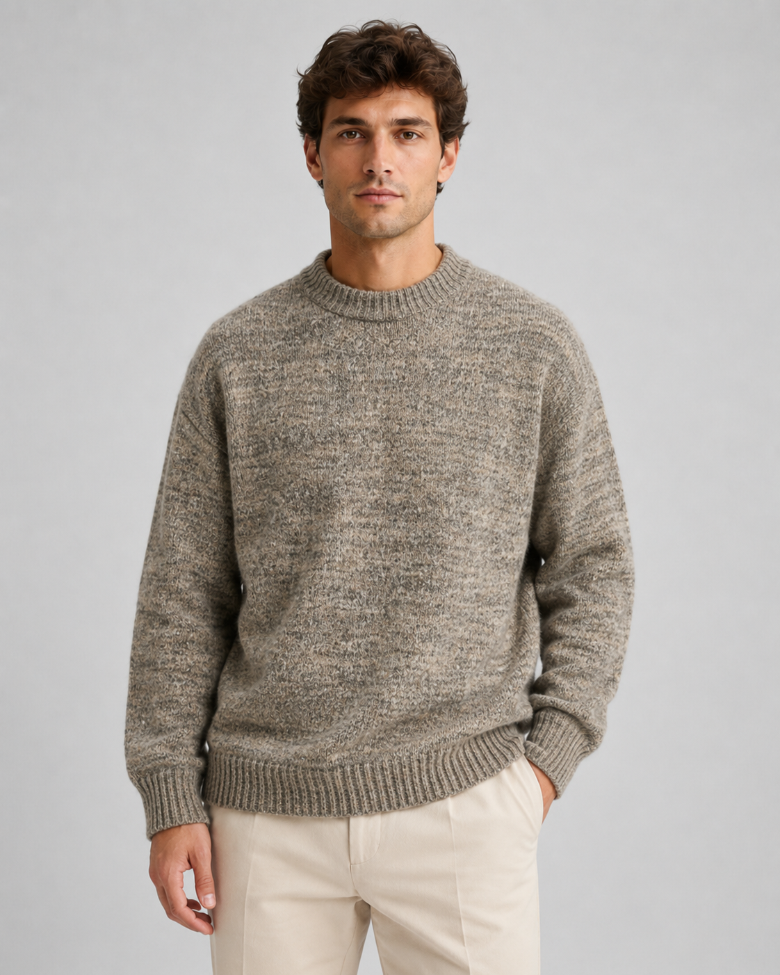 Men's Relaxed Fit Marled Wool Crewneck Sweater