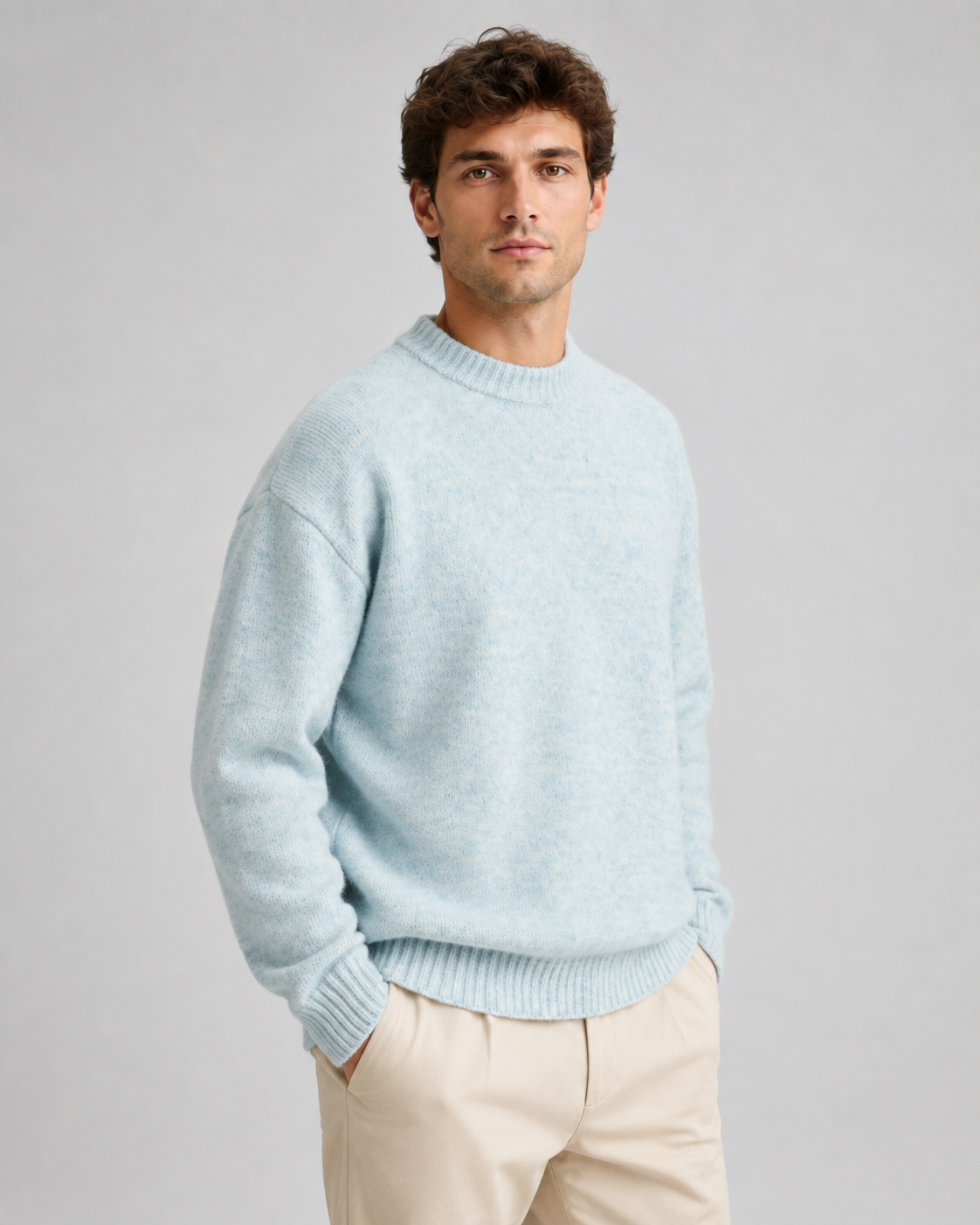 Men's Relaxed Fit Marled Wool Crewneck Sweater