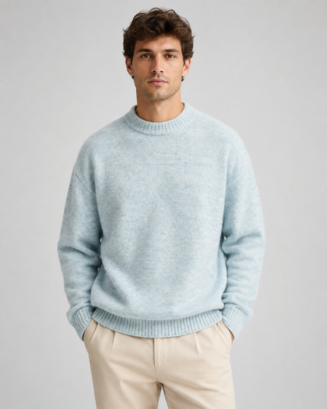 Men's Relaxed Fit Marled Wool Crewneck Sweater