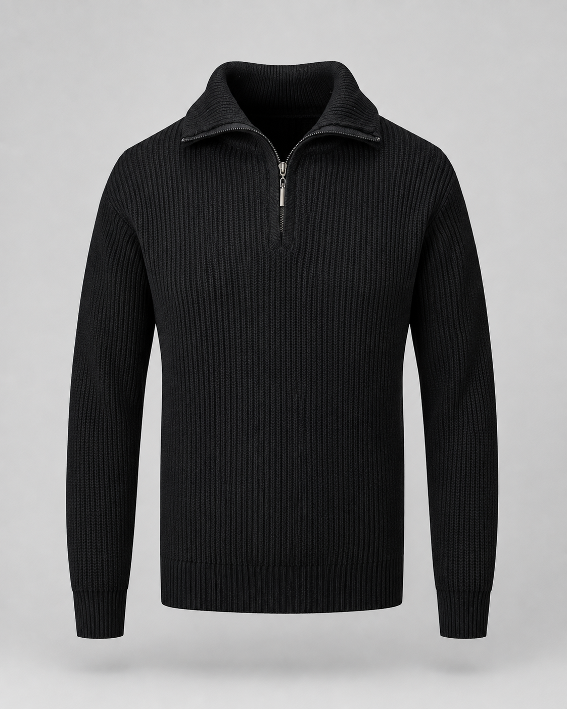 Men's Quarter-Zip Ribbed Collared Sweater