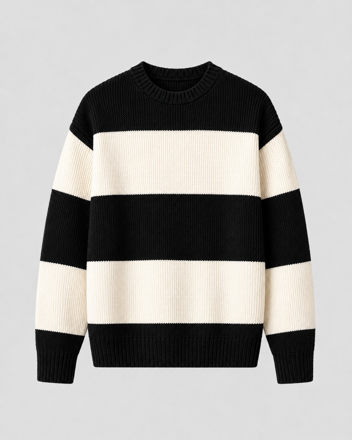 Men's Crew Neck Rugby Stripe Sweater - Relaxed Fit