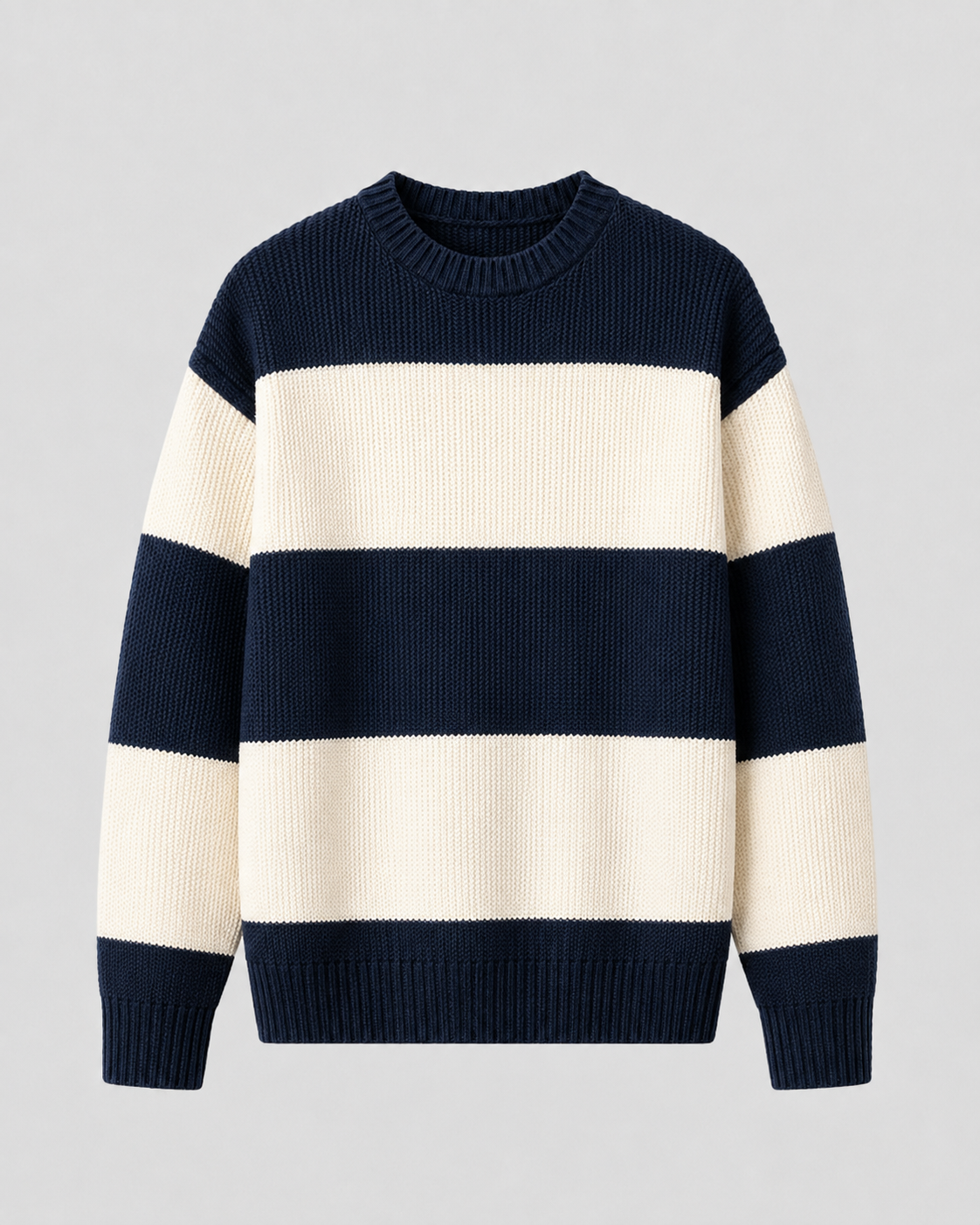 Men's Crew Neck Rugby Stripe Sweater - Relaxed Fit