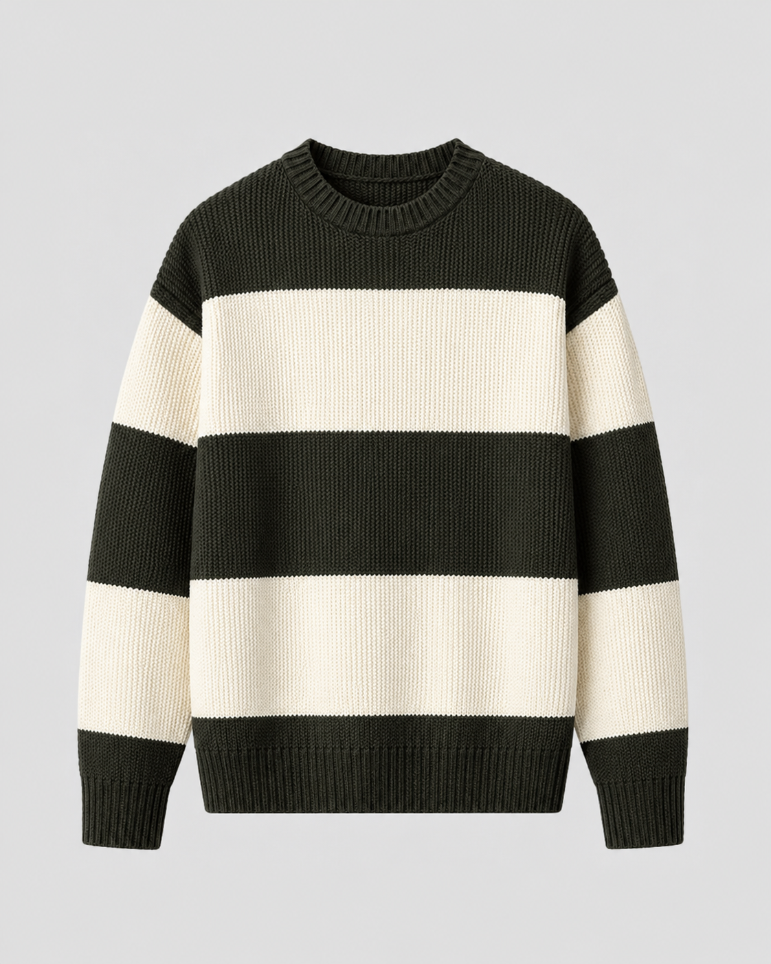 Men's Crew Neck Rugby Stripe Sweater - Relaxed Fit