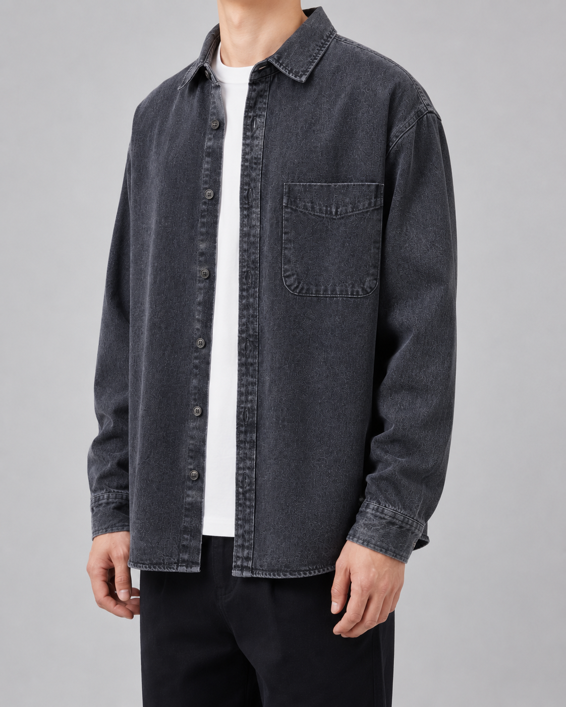 Men's Relaxed Fit Washed Denim Shirt Jacket