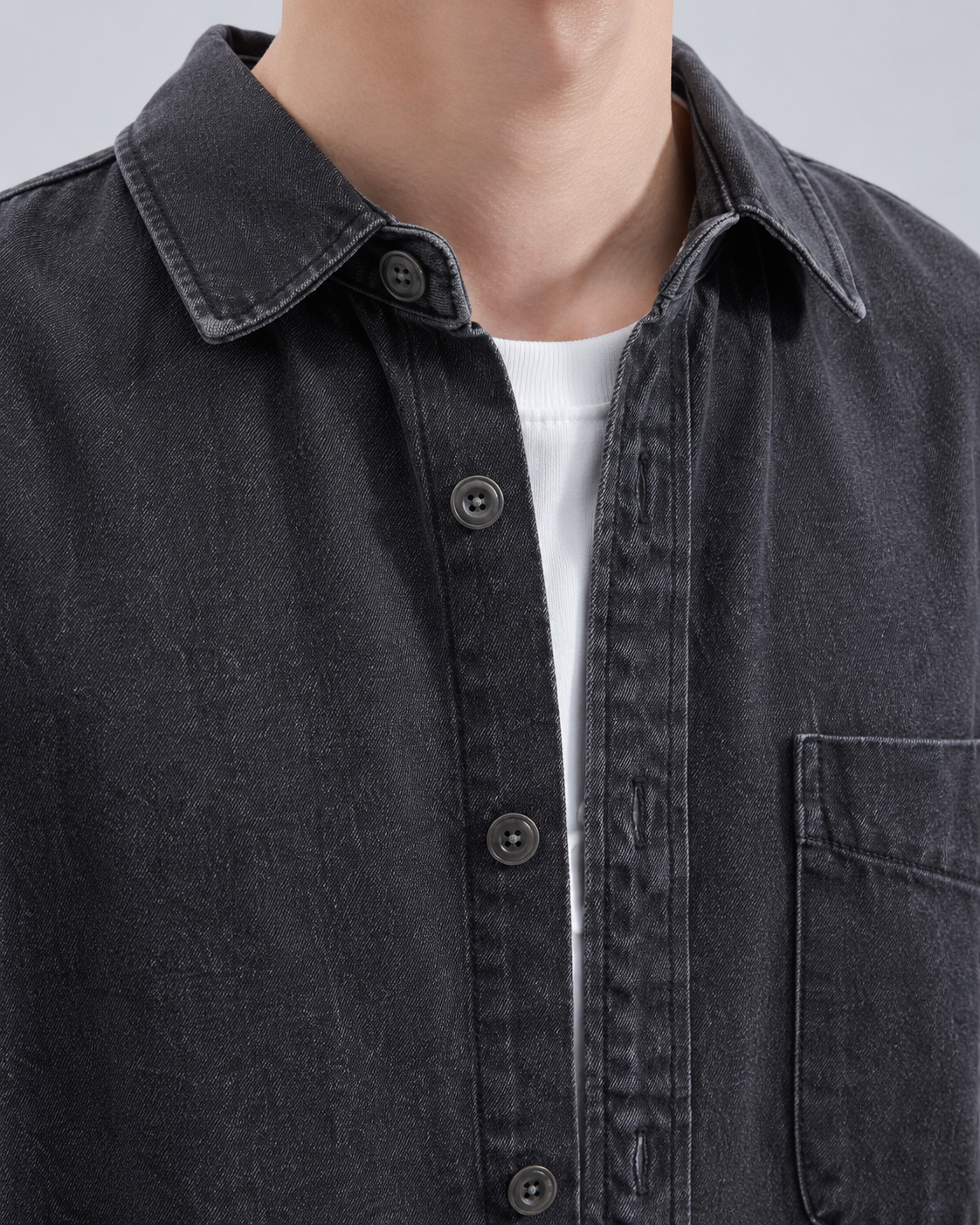 Men's Relaxed Fit Washed Denim Shirt Jacket