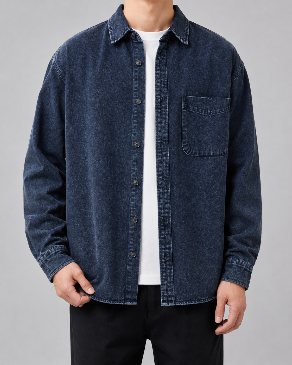 Men's Relaxed Fit Washed Denim Shirt Jacket