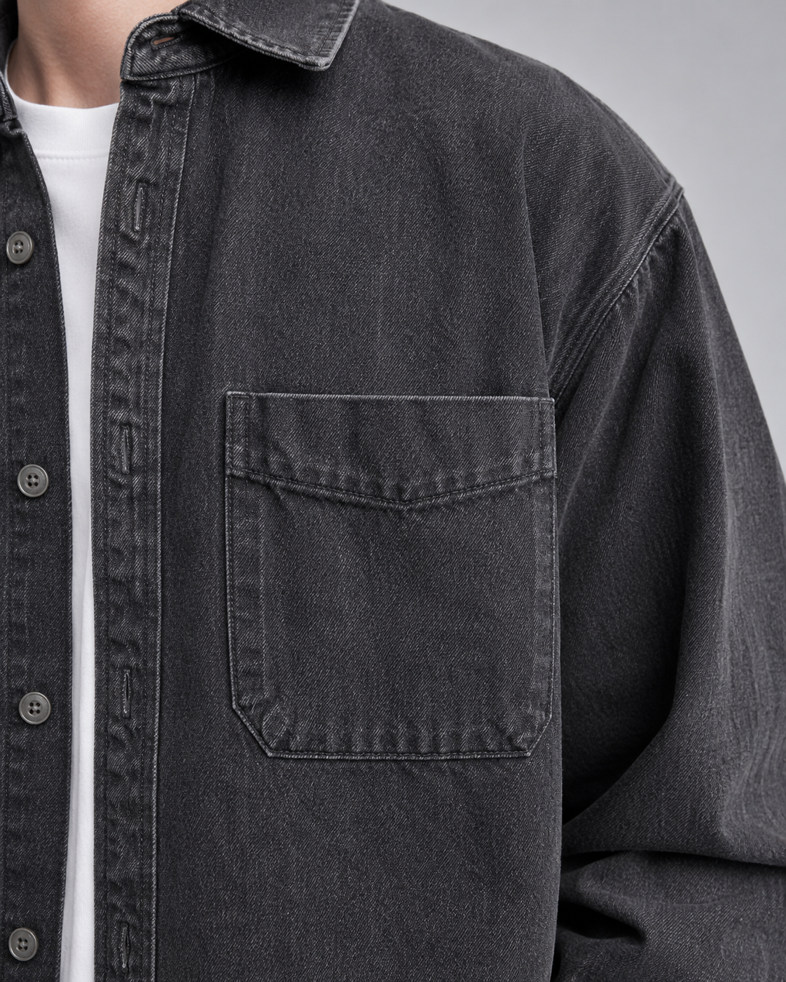 Men's Relaxed Fit Washed Denim Shirt Jacket