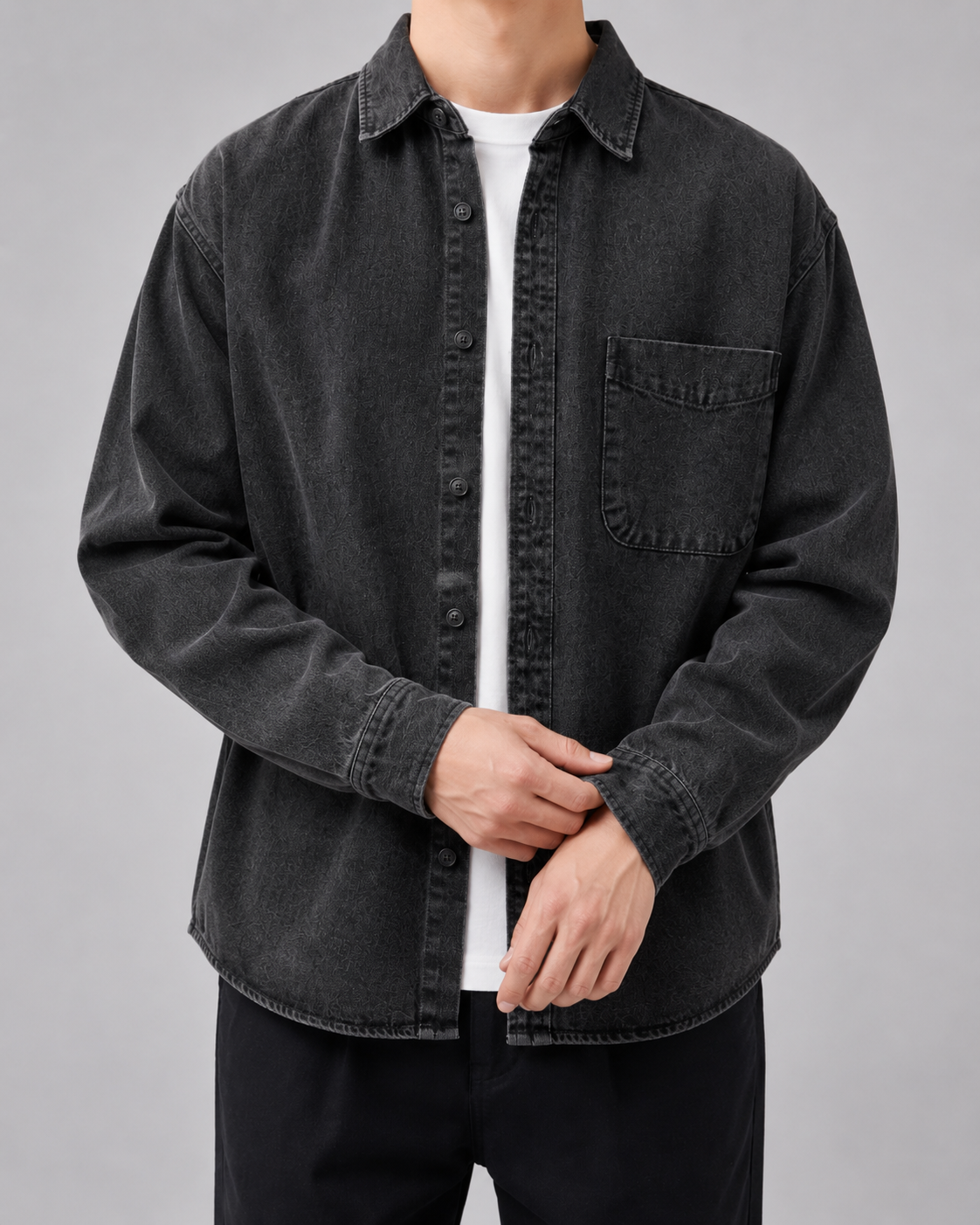 Men's Relaxed Fit Washed Denim Shirt Jacket
