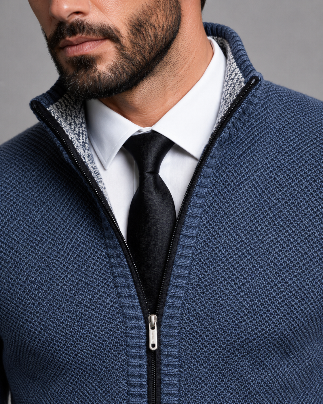 Men's Funnel Neck Zip Sweater - Textured Knit