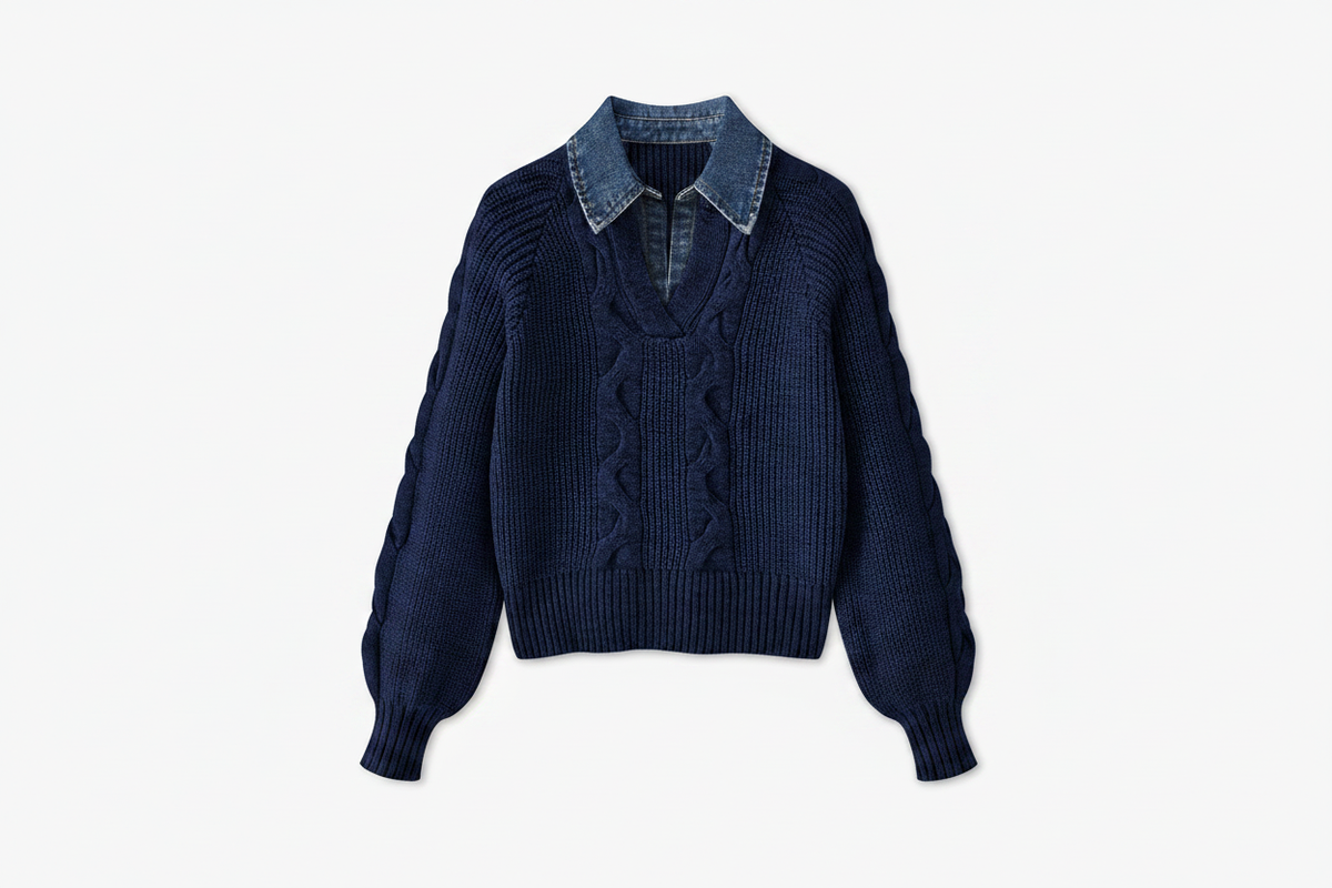 Women's Ribbed Denim Sweater