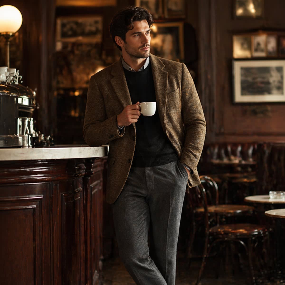 Men's Tailored Wool Blend Herringbone Blazer