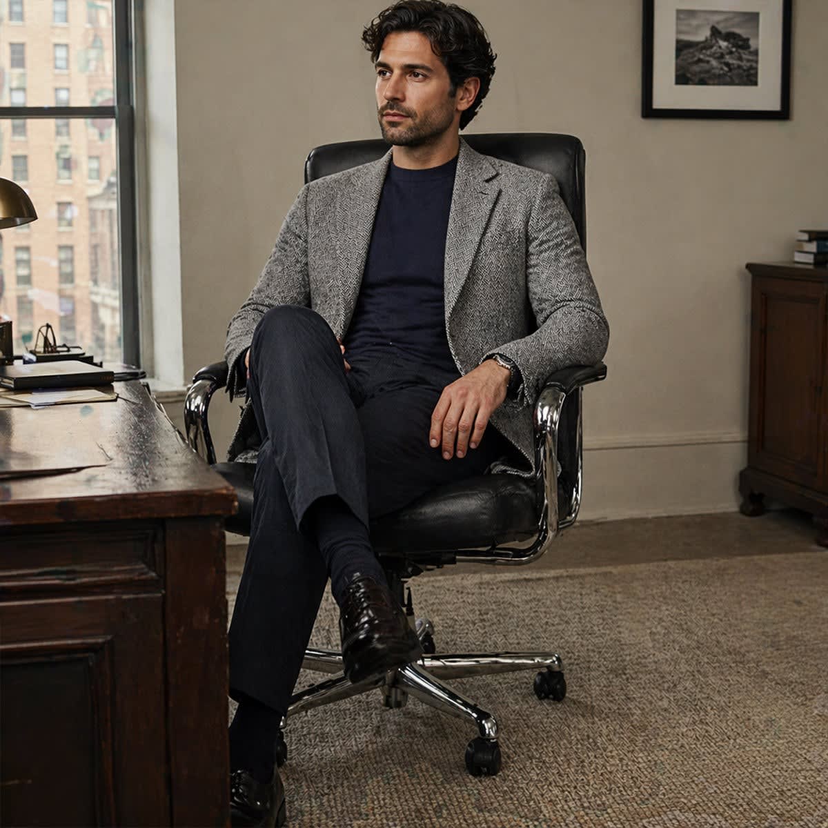 Men's Tailored Wool Blend Herringbone Blazer