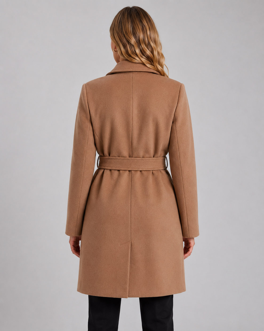 Women's Wrap Coat with Belted Tie Waist and Notched Lapel