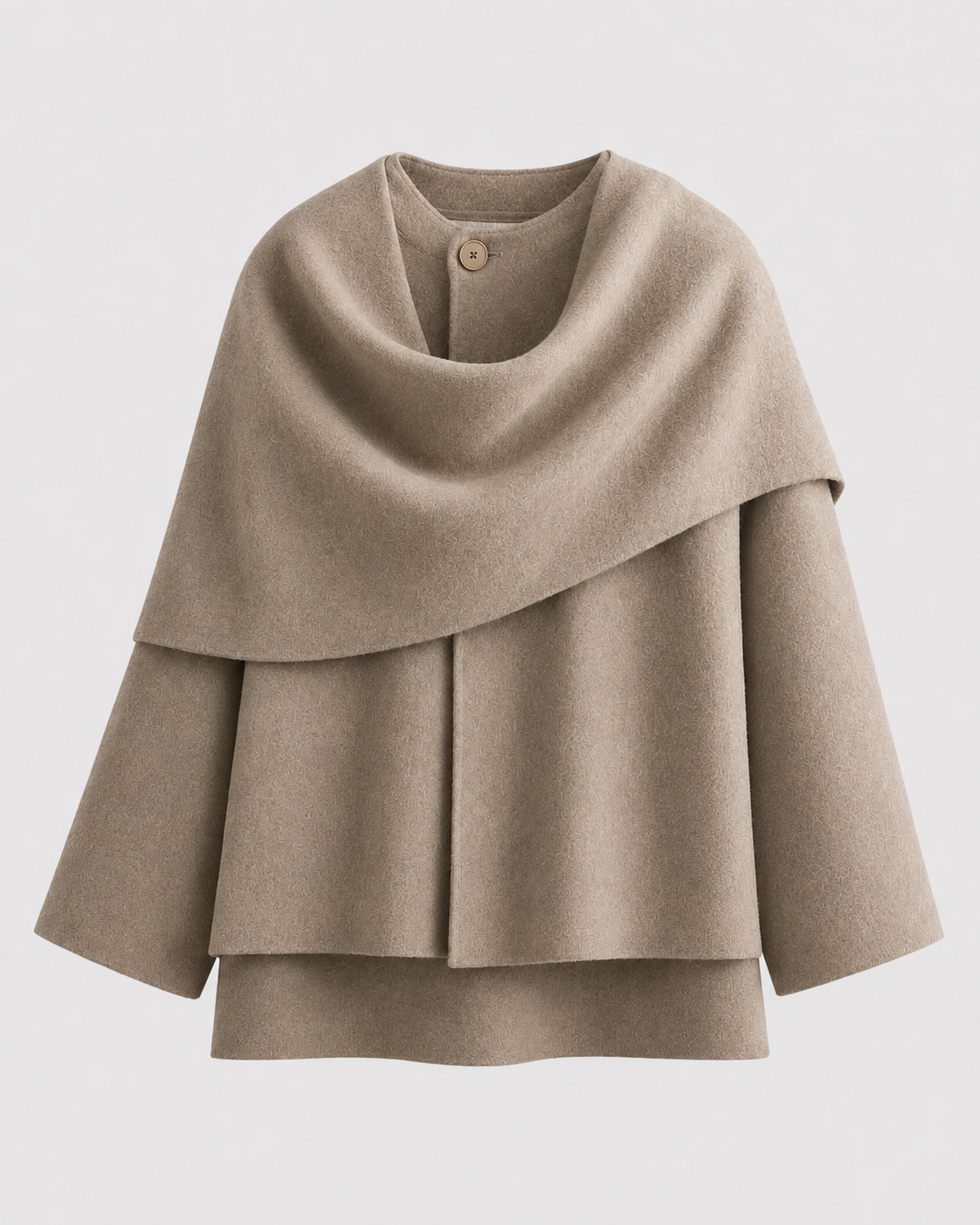 Women's Cape Collar Scarf Coat - Boxy Fit Draped Style