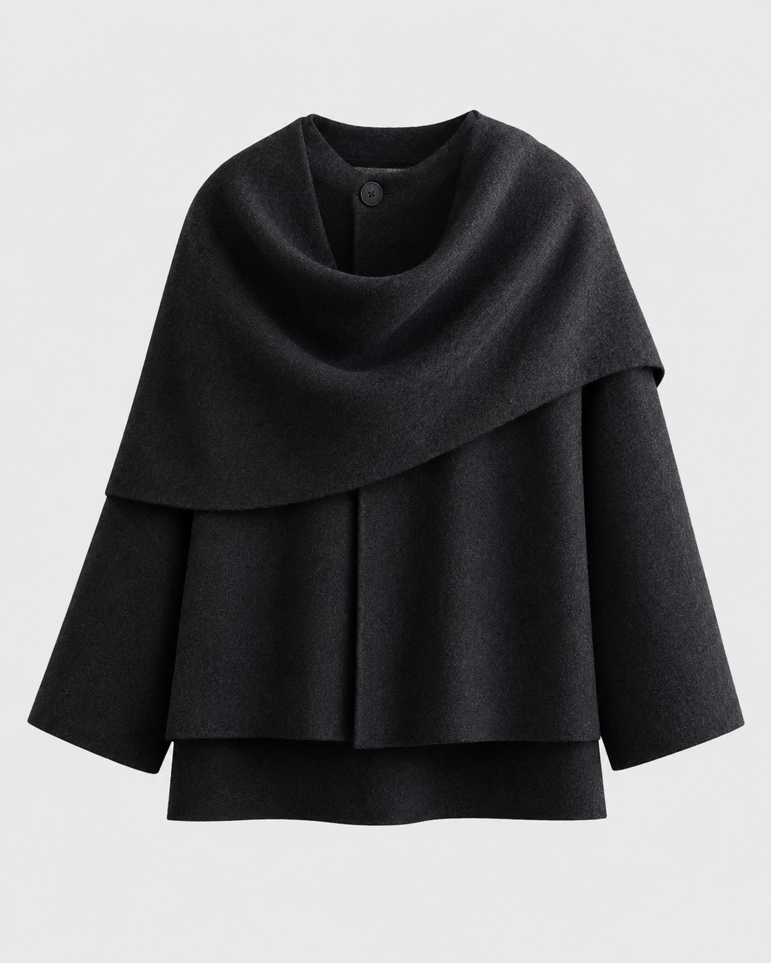 Women's Cape Collar Scarf Coat - Boxy Fit Draped Style