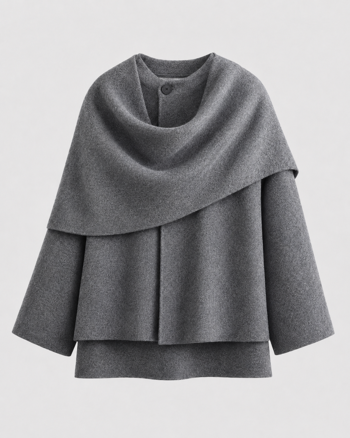 Women's Cape Collar Scarf Coat - Boxy Fit Draped Style