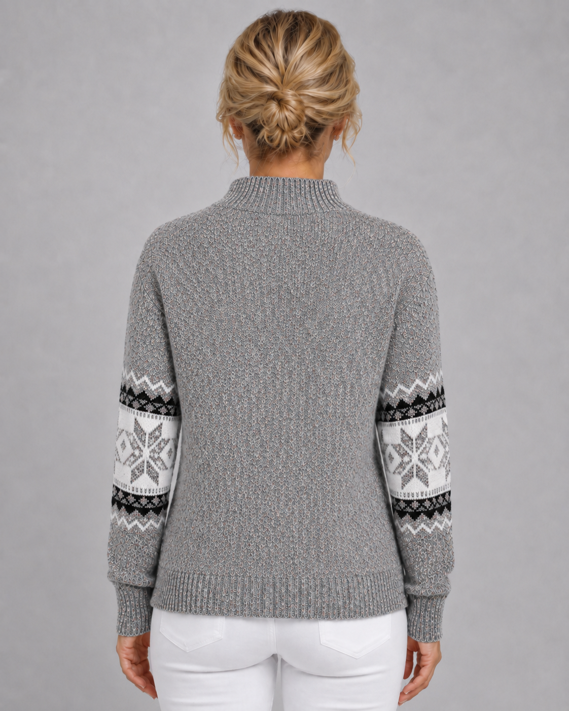 Women's Ribbed Mock Neck Fair Isle Sweater