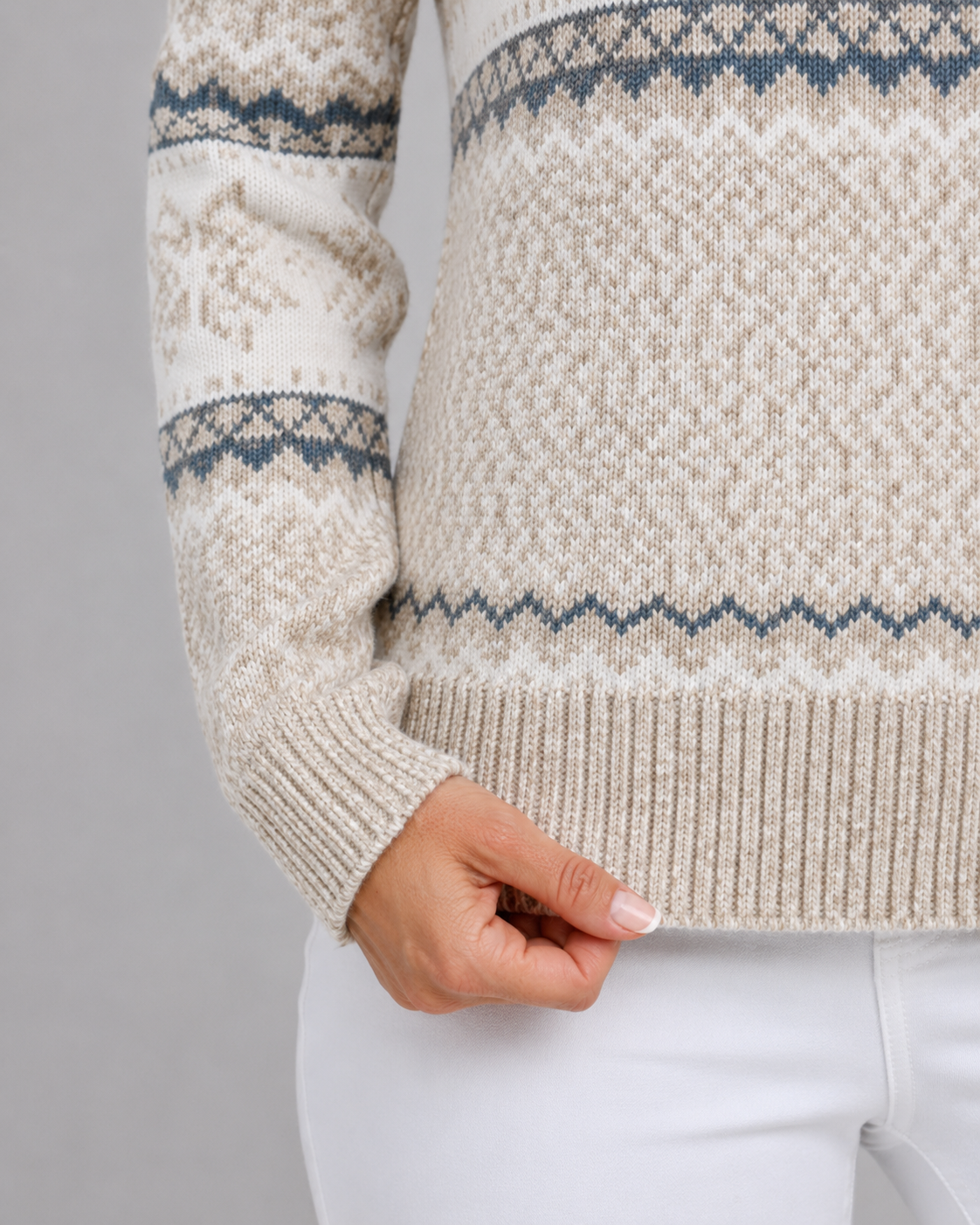 Women's Ribbed Mock Neck Fair Isle Sweater