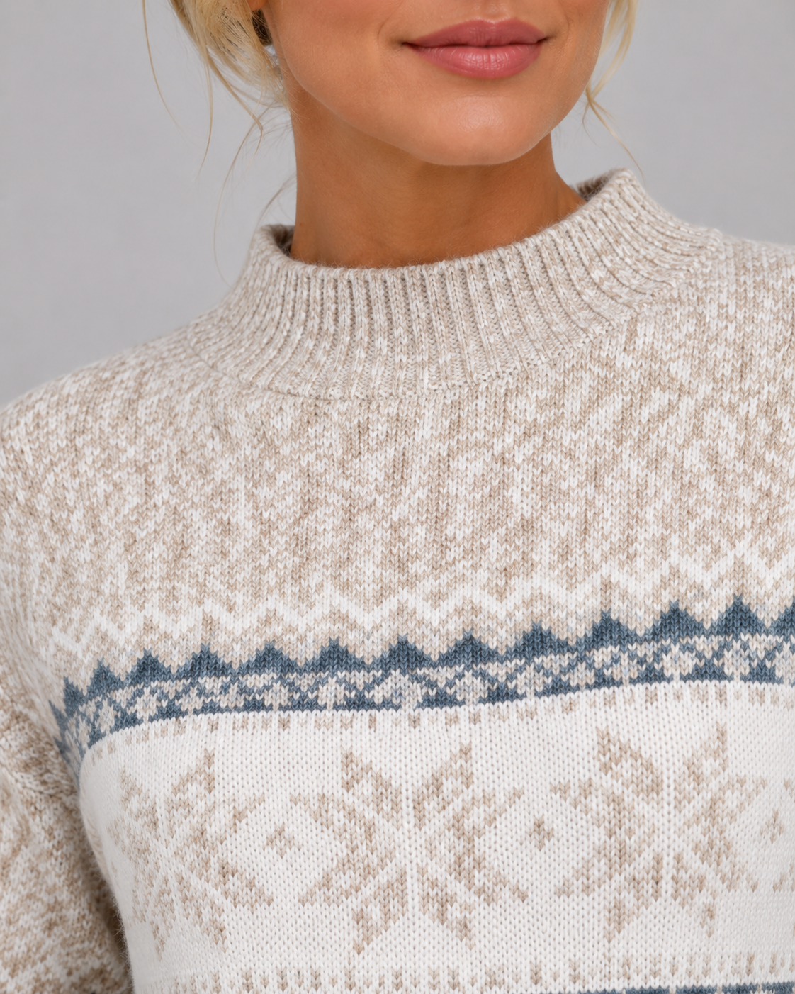 Women's Ribbed Mock Neck Fair Isle Sweater