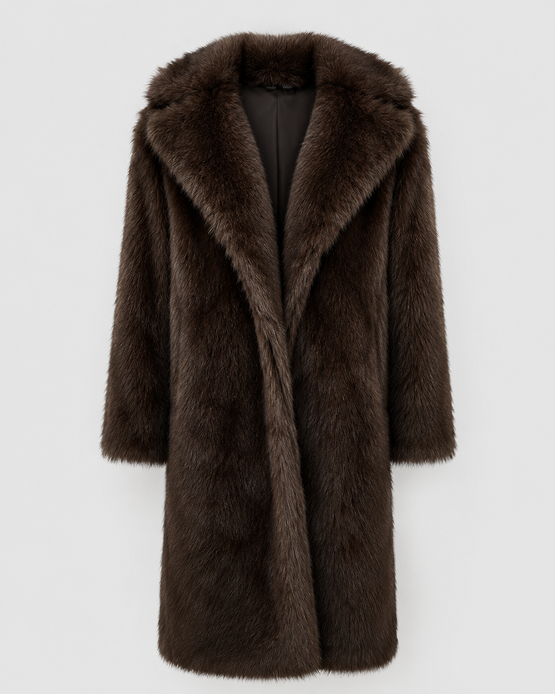 Faux Fur Longline Coat for Women with Wide Collar