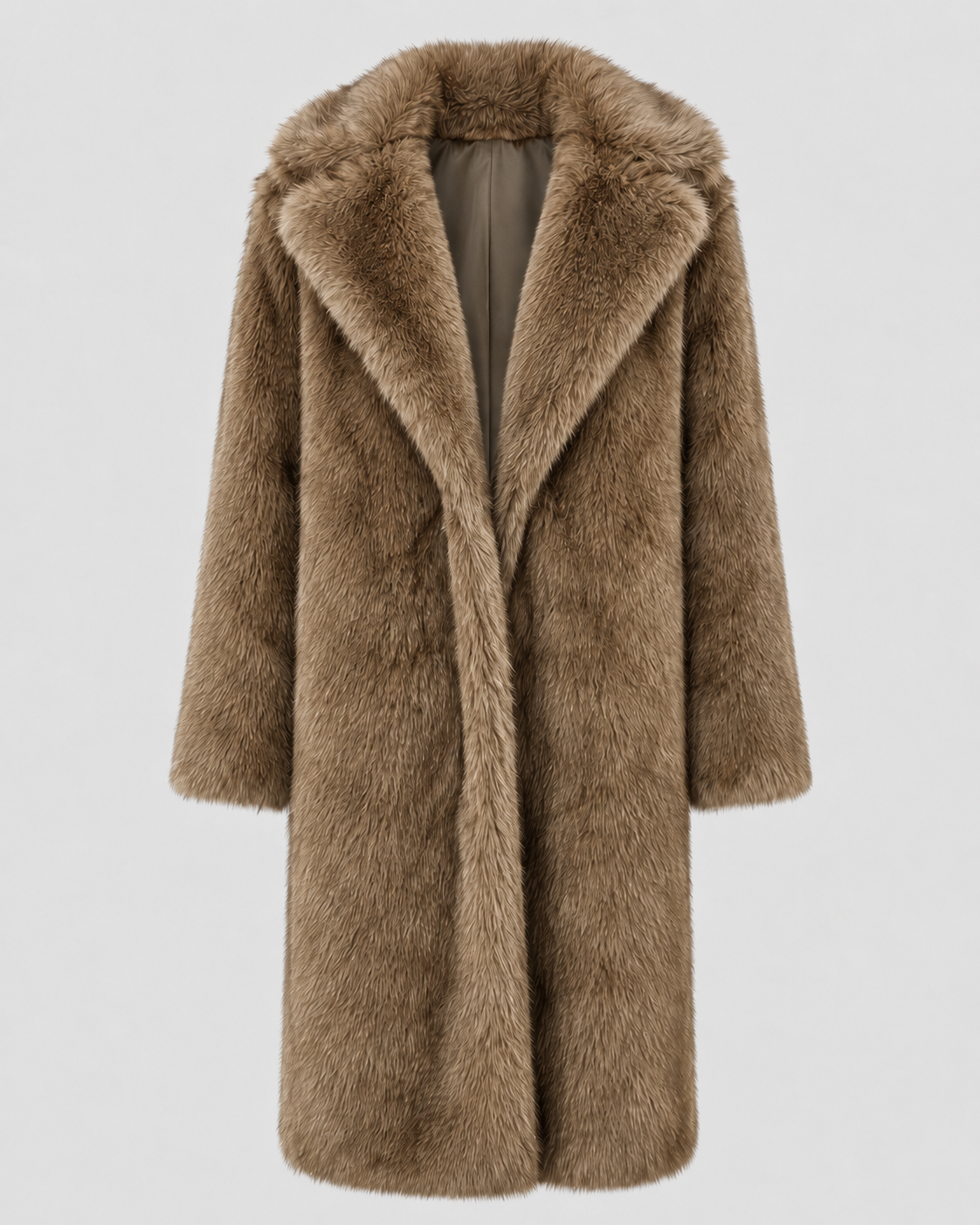 Faux Fur Longline Coat for Women with Wide Collar