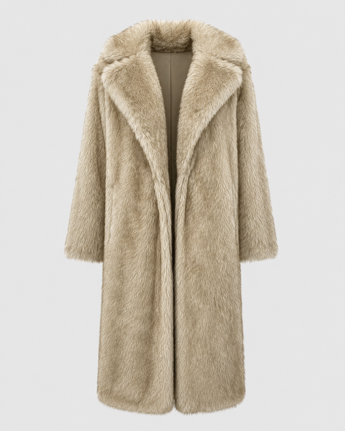 Faux Fur Longline Coat for Women with Wide Collar