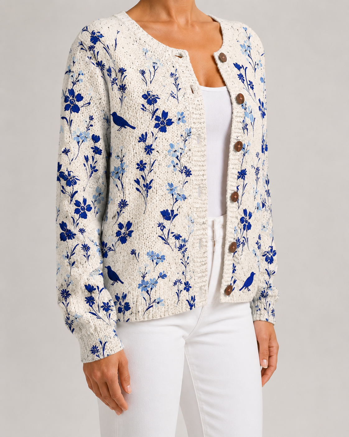 Floral Print Knit Cardigan for Women