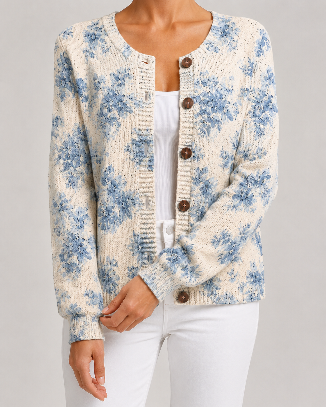Floral Print Knit Cardigan for Women