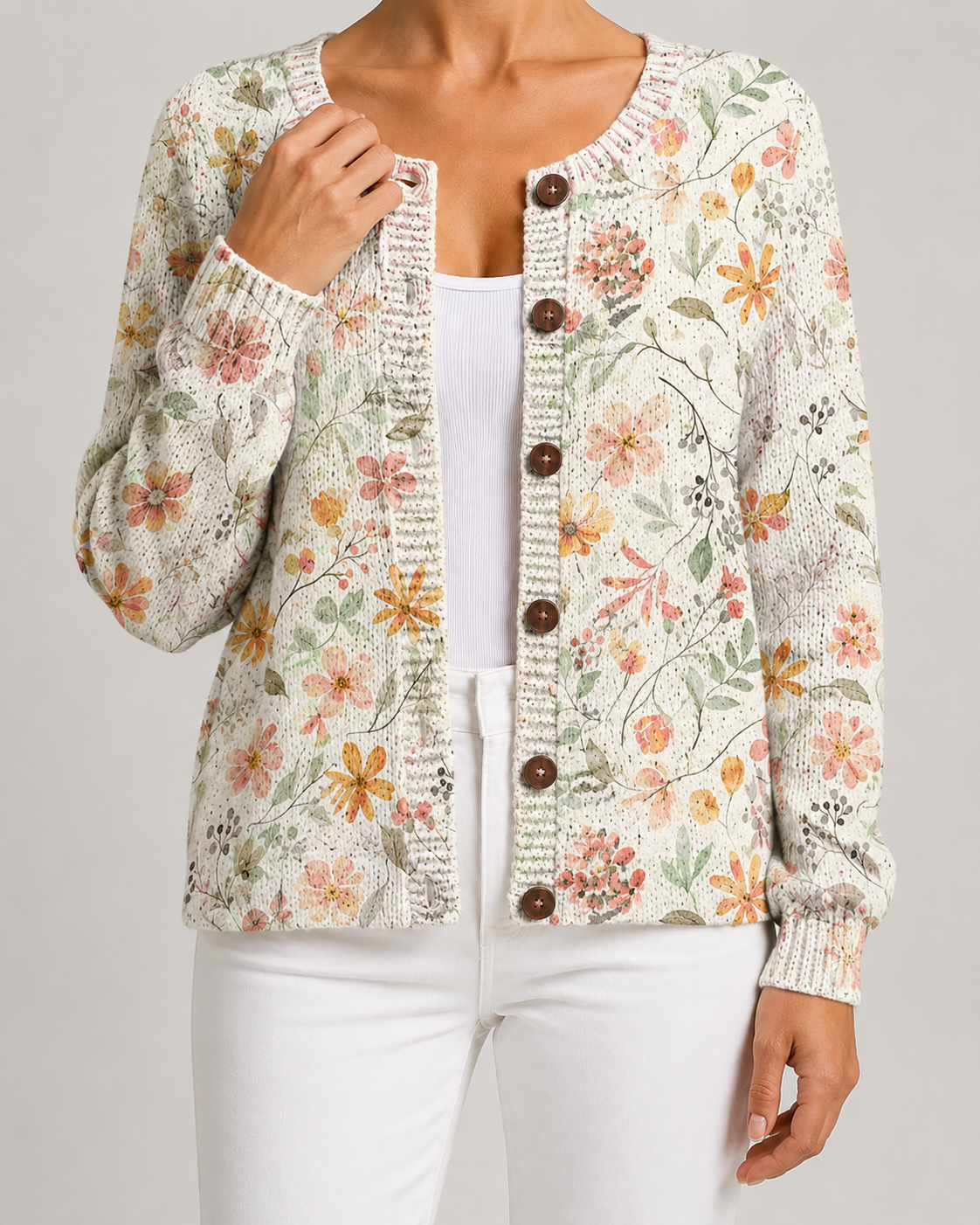 Floral Print Knit Cardigan for Women