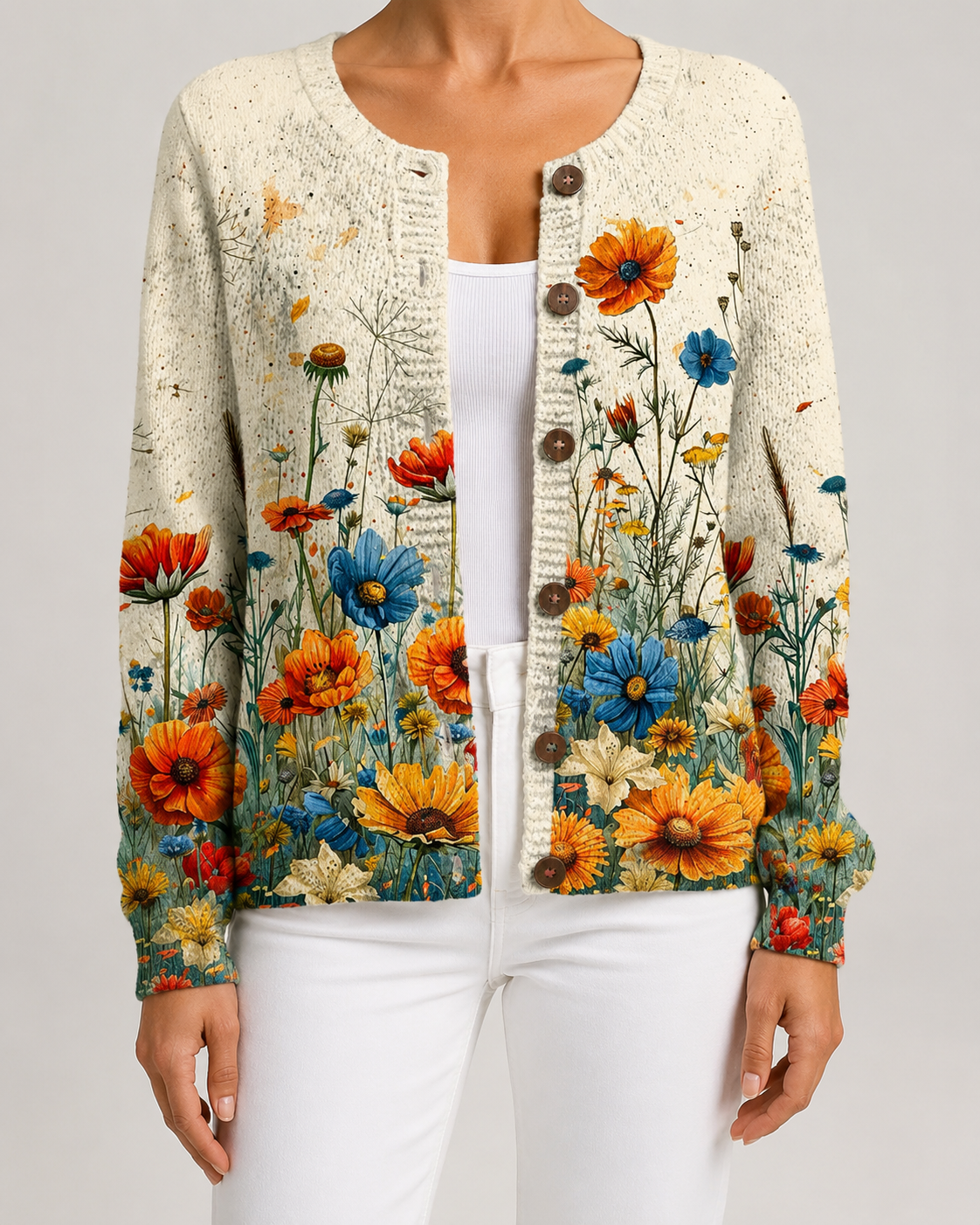 Floral Print Knit Cardigan for Women