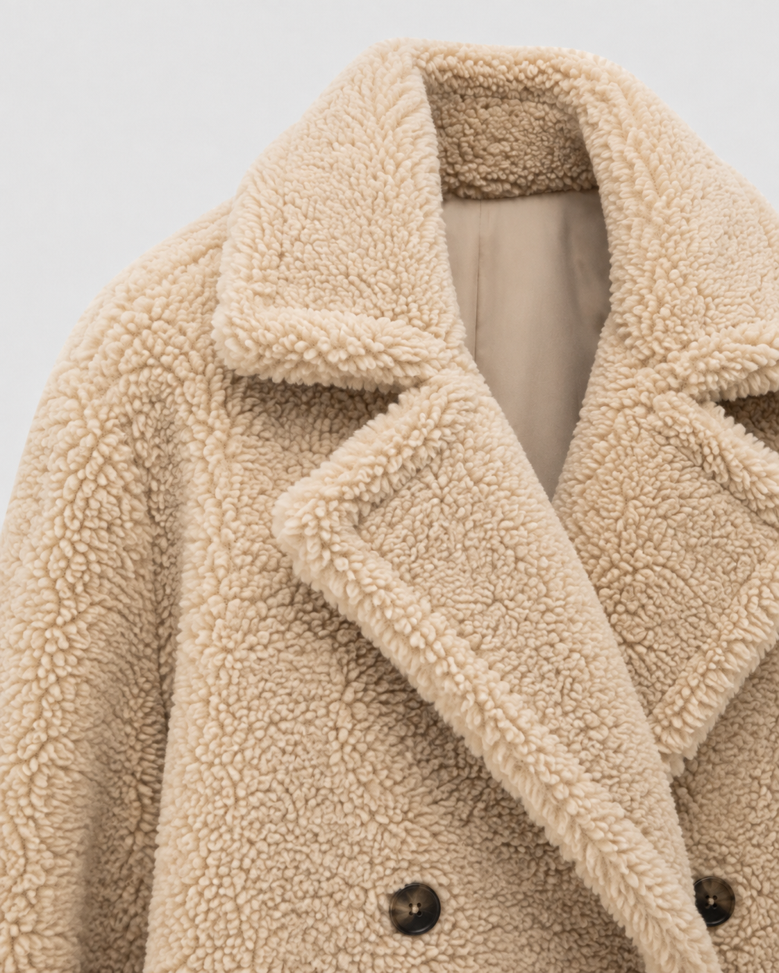Long Teddy Coat - Double-Breasted Oversized Lapel for Women